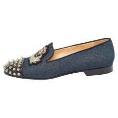 Christian Louboutin Blue Denim Spike Smoking Slippers Size 38.5