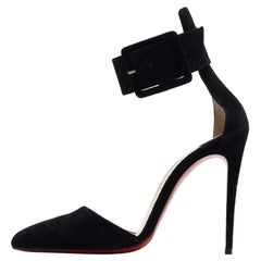 Christian Louboutin Black Suede Harler Ankle Strap Pumps Size 37