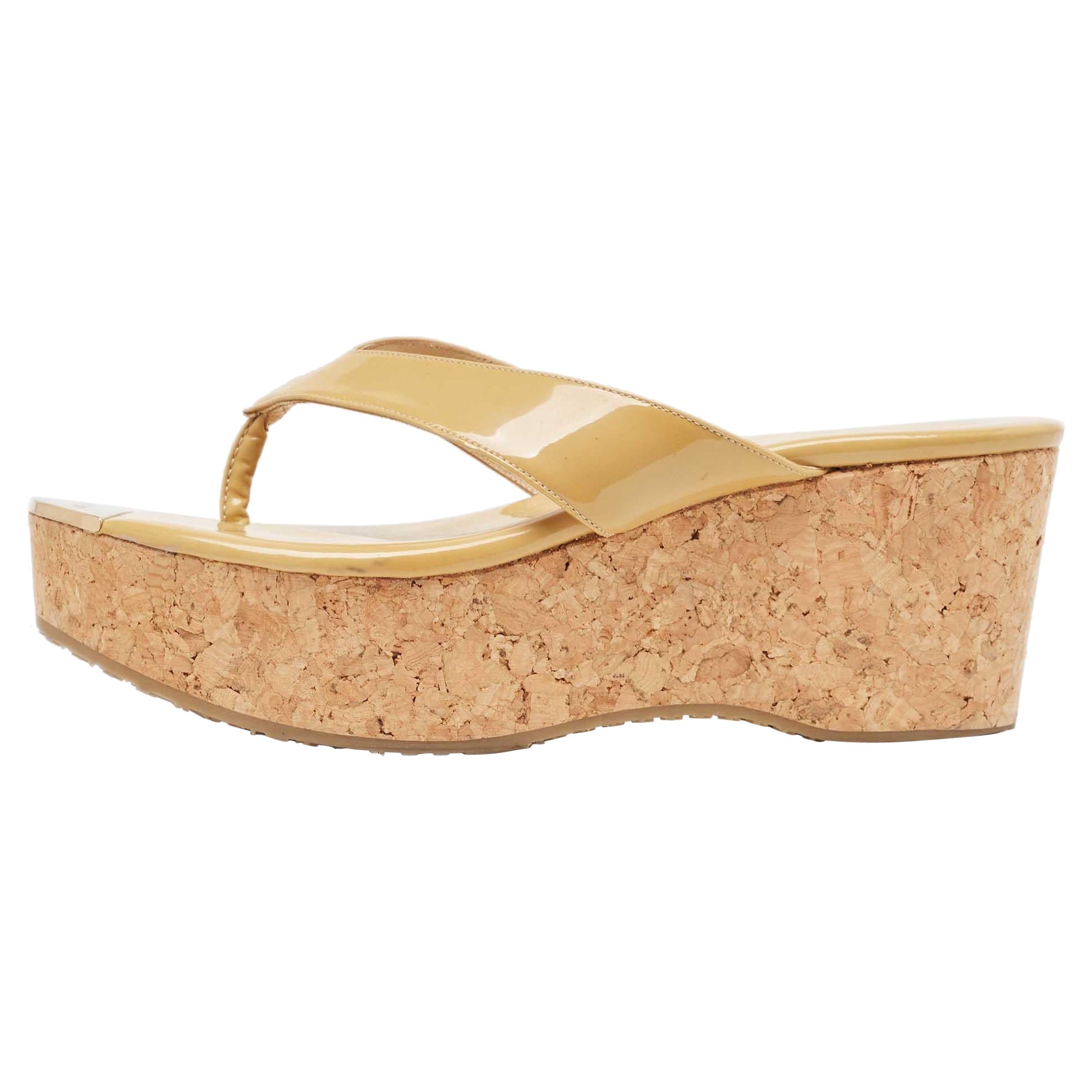 Jimmy Choo Sandali Prima Brevetto Beige Taglia 39 in vendita