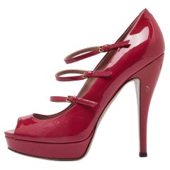Gucci Pink Patent Leather Buckle Strappy Peep Toe Platform Pumps Size 40