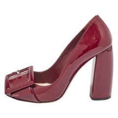 Miu Miu Burgundy Patent Leather Buckle Detail Block Heel Pumps Size 36