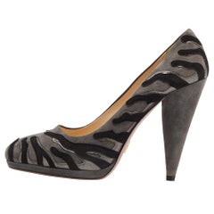 Prada Grey/Black Suede Platform Pumps Size 38.5