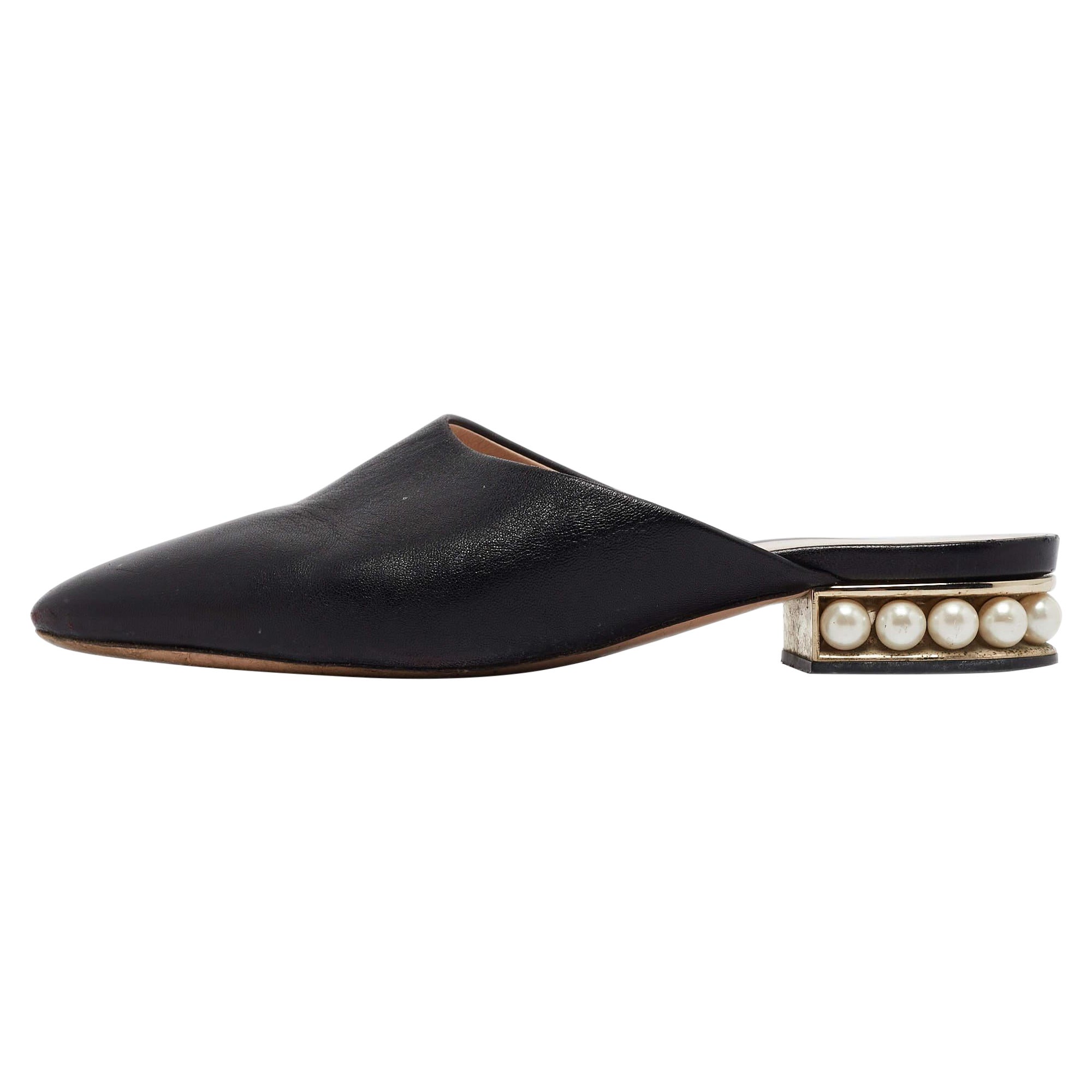 Nicholas Kirkwood Black Leather Casati Flat Mules Size 36 For Sale