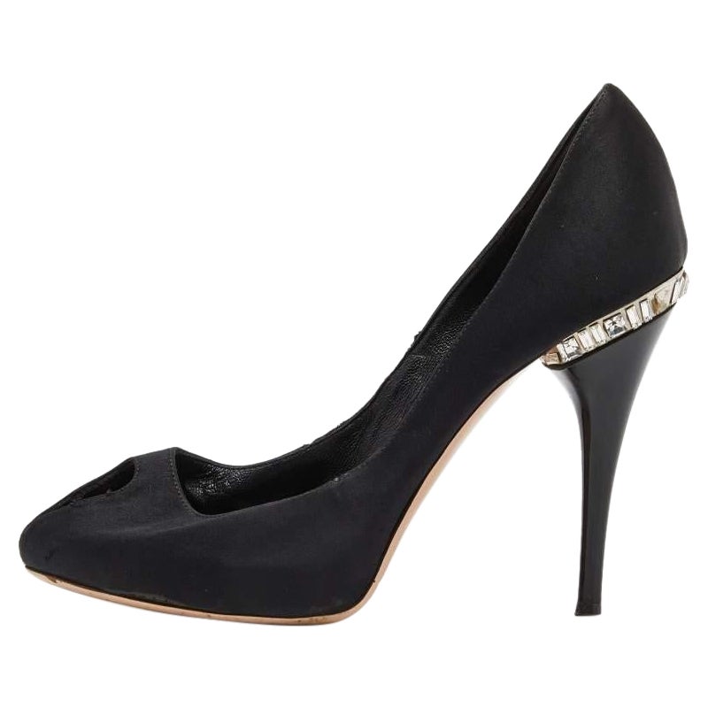Gianvito Rossi Black Satin Crystal Embellished Peep Toe Pumps Size 36