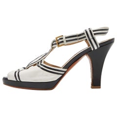 Moschino White/Black Leather Slingback Sandals Size 37