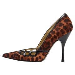 Dolce & Gabbana Brown Calf Hair and Patent Leather Pointed Toe Pumps Size 37