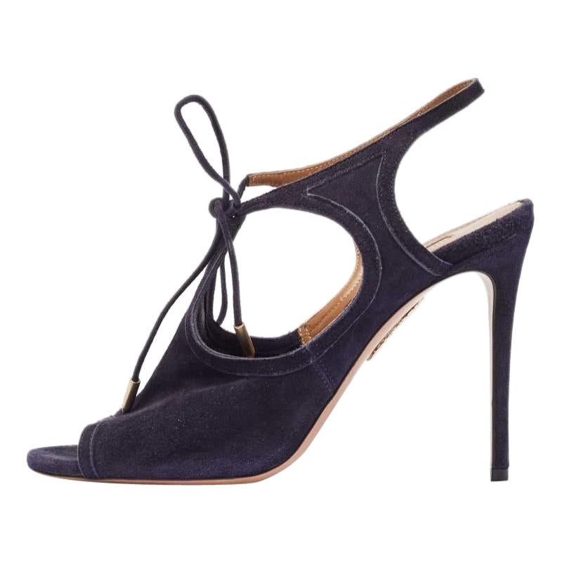 Aquazzura Navy Blue Suede Mira Ankle Strap Sandals Size 37