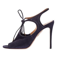 Aquazzura Sandali con cinturino alla caviglia Mira in camoscio blu navy misura 37