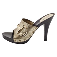 Gucci Gold Guccissima Leather Icon Bit Clogs Size 40