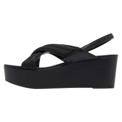 Sandalias de cuña con tiras de piel y lona negras Prada Sport talla 40