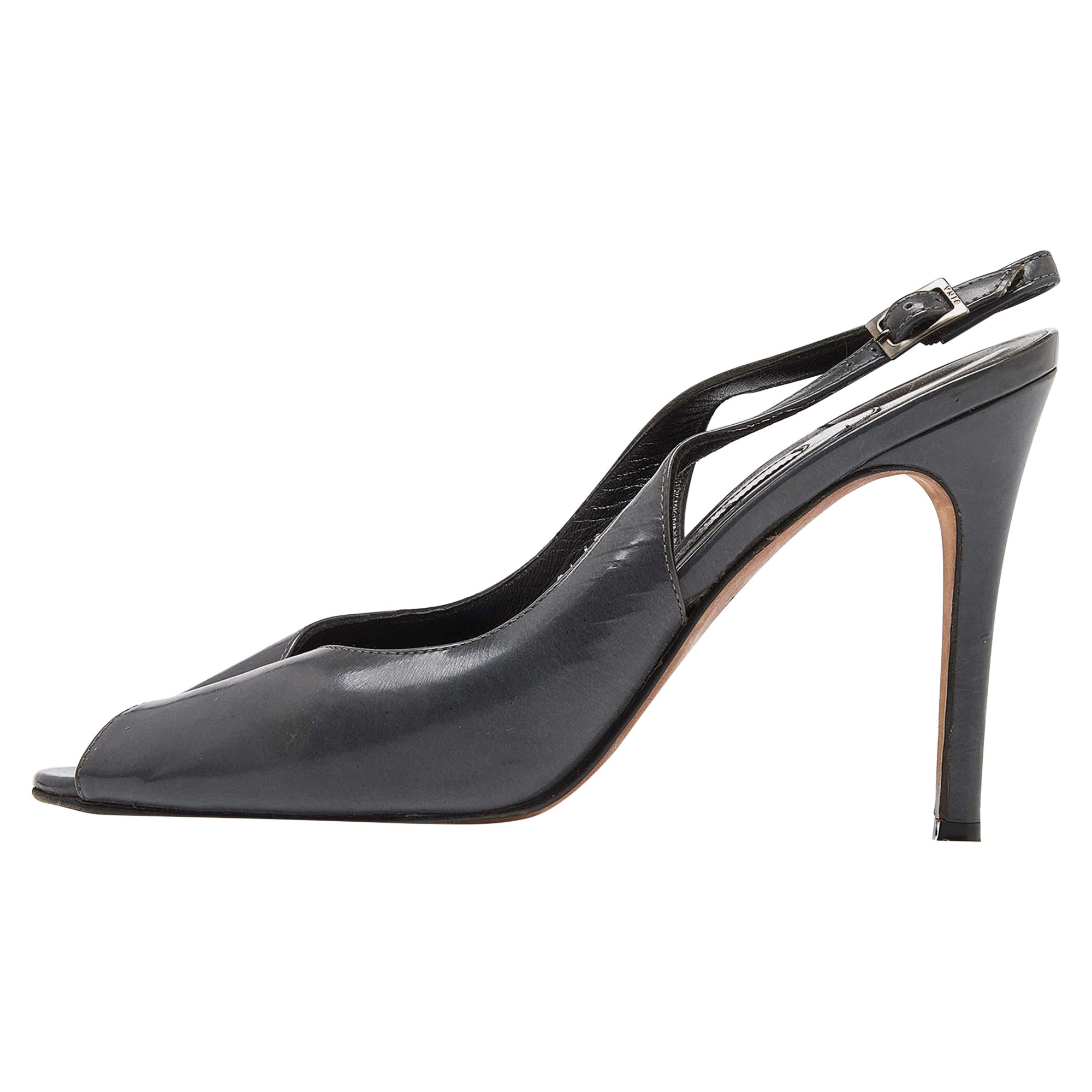 Gina Grey Leather Open Toe Slingback Sandals Size 37.5 For Sale
