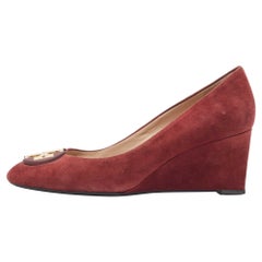Tory Burch Burgundy Suede Luna Wedge Pumps Size 37