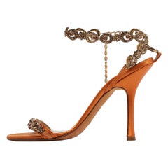 Jimmy Choo Orange Satin Crystals Embellished Sandals Size 37