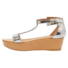 Tod's - Sandales à semelles compensées en cuir argenté - Taille 39