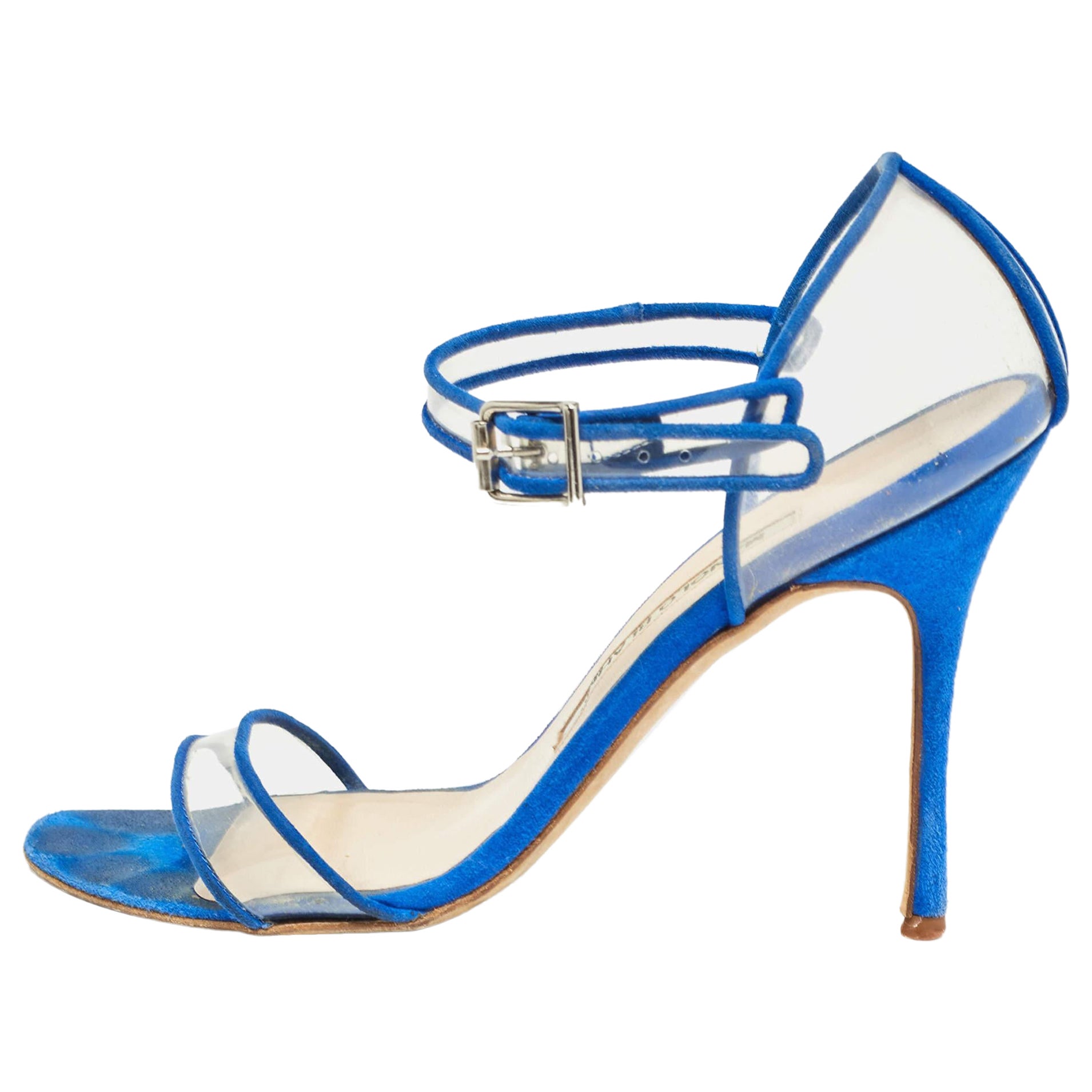 Bombas Mary Jane Manolo Blahnik azul/transparente de PVC y ante talla 36,5 en venta