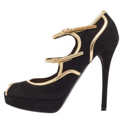 Ralph Lauren Kollektion Schwarze Peep Toe Pumps aus Wildleder und Leder Größe 38,5
