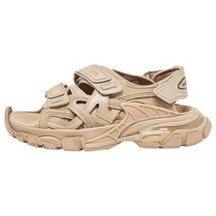 Used Balenciaga Beige Faux Leather Track Sandals Size 40