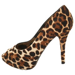 Dolce & Gabbana Brown/Beige Calf Hair Peep Toe Pumps Size 39