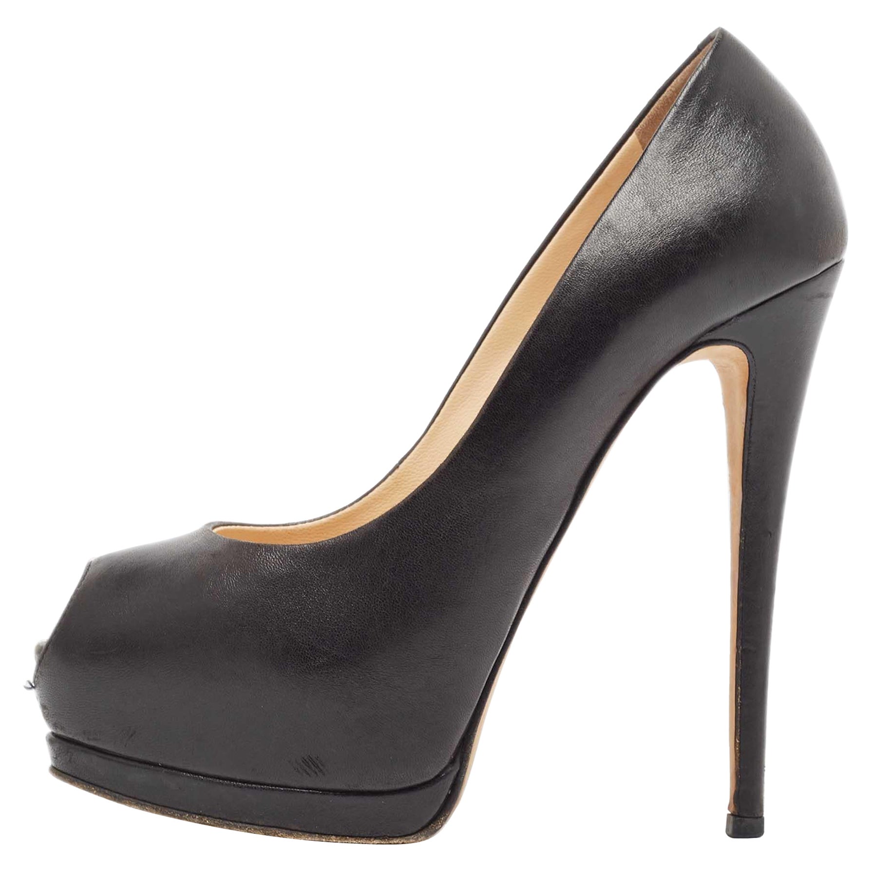 Giuseppe Zanotti Black Leather Peep Toe Pumps Size 37.5 For Sale