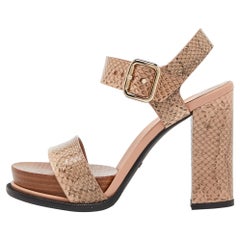 Tod's Sandalias de plataforma con tacón bloque de piel de serpiente de agua marrón/melocotón talla 36