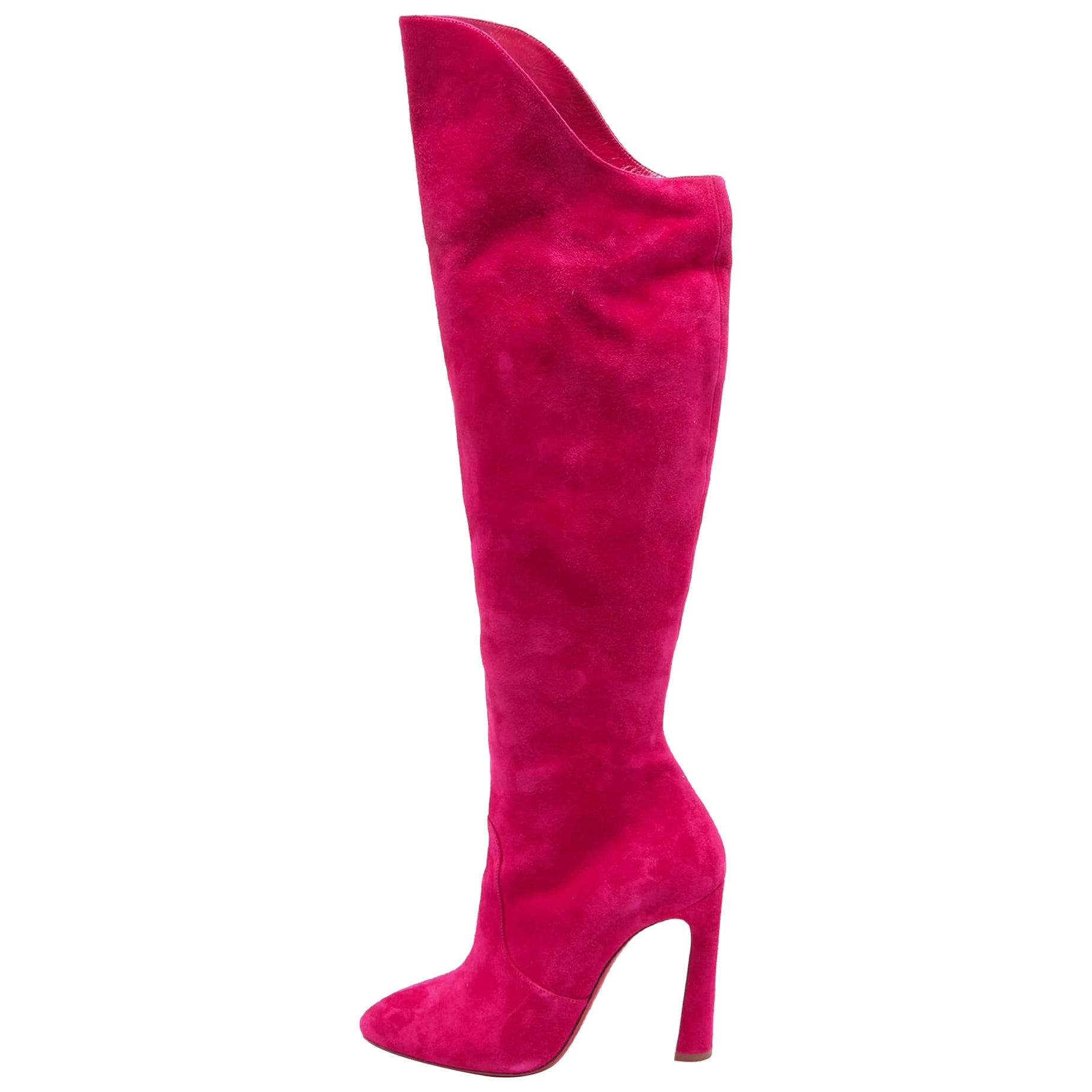 Christian Louboutin Pink Suede Knee Length Boots Size 38