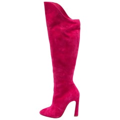 Christian Louboutin Pink Suede Knee Length Boots Size 38