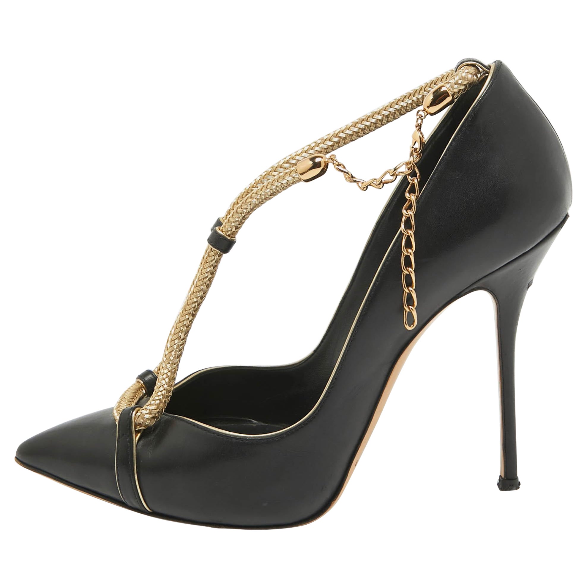 Casadei Black/Gold Leather Pumps Size 38 For Sale