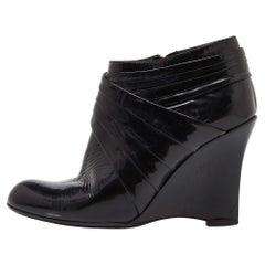 Valentino Black Patent Leather Wedge Ankle Boots Size 37