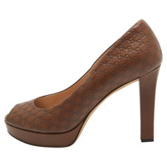 Gucci Brown Guccissima Leather Platform Peep Toe Pumps Size 39.5