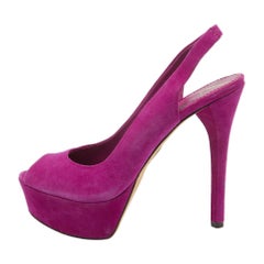 Brian Atwood Pink Suede Peep Toe Platform Slingback Sandals Size 38.5