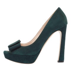 Miu Miu Green Suede Peep Toe Pumps Size 37.5