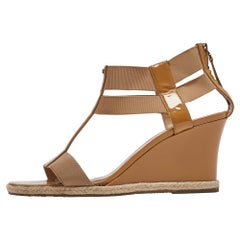 Fendi Brown Patent Elastic Wedge Sandals Size 39 (sandales à talon compensé)