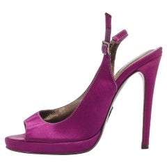 Roberto Cavalli Purple Satin Open Toe Platform Pumps Size 36