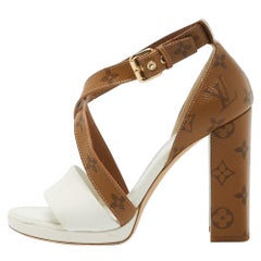 Louis Vuitton White/Brown Monogram Canvas and Leather Matchmake Sandals Size 40