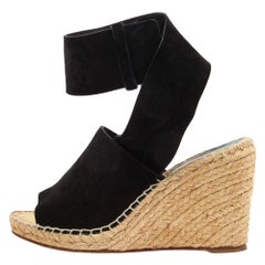 Celine Black Suede Espadrille Wedge Sandals Size 39