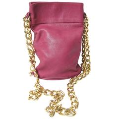 Ferretti Leather Bucket Bag with Chain Strap 