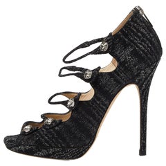 Jimmy Choo Black Lurex Fabric Platform Strap Sandals Size 37.5