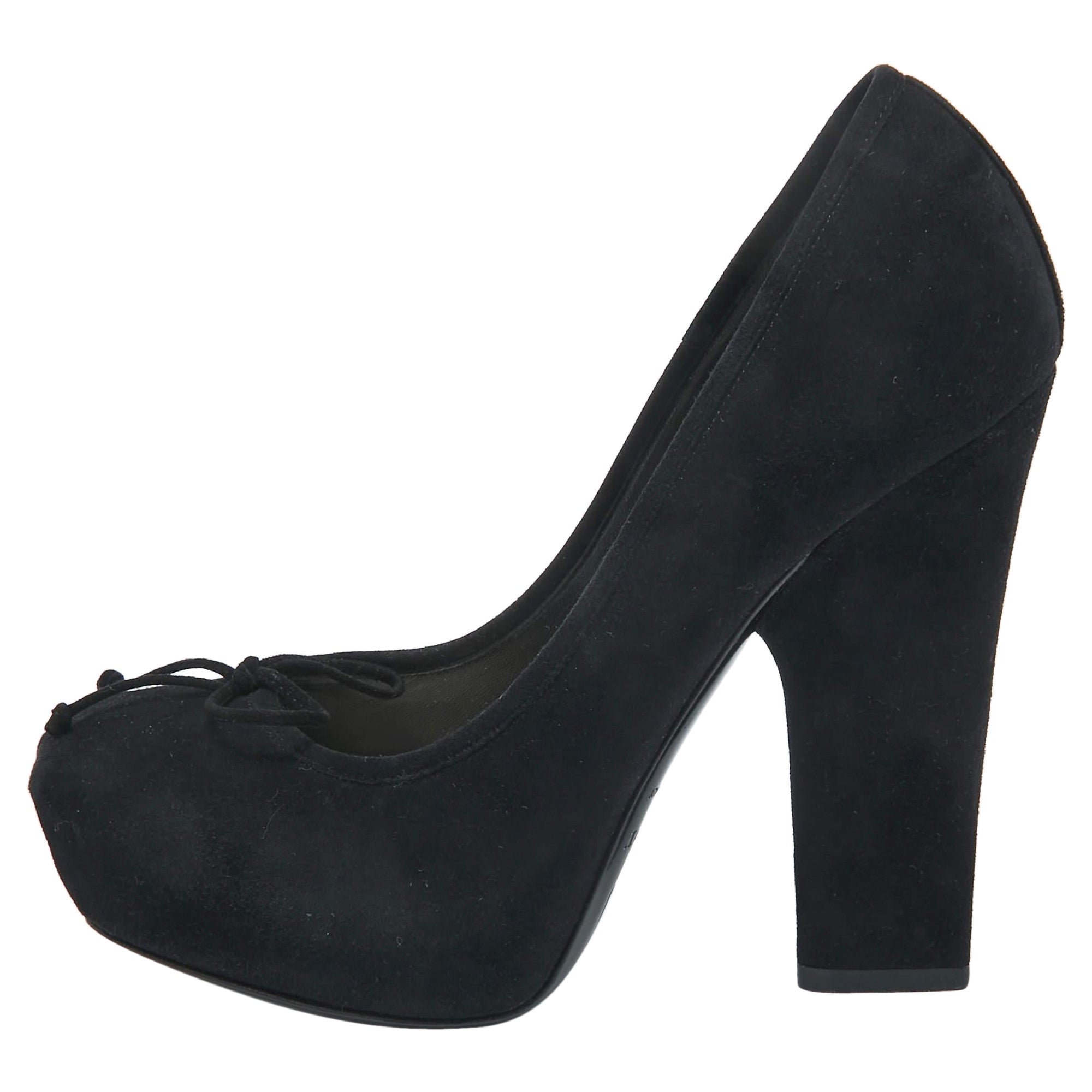 Dior Black Suede Bow Platform Pumps Size 38 For Sale