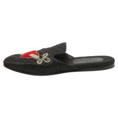 Gucci Black Matelasse Satin Heart and Dagger Flat Mules Size 42