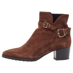 Tod's Brown Suede Buckled Ankle Boots Size 37.5