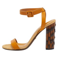 Gucci Yellow Leather Bamboo Block Heel Ankle Strap Sandals Size 37.5