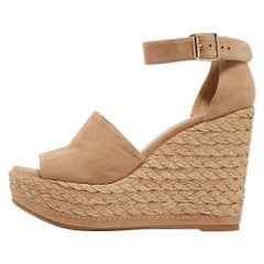 Stuart Weitzman Sandali Espadrille con cinturino alla caviglia in camoscio beige misura 38