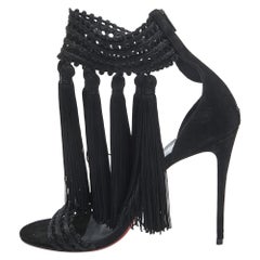 Christian Louboutin Black Lace and Suede Palma Macrame Sandals Size 40