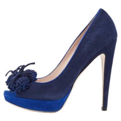 Miu Blau Wildleder Peep Toe Plateau Pumps Größe 37,5