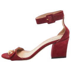 Dior Red Suede C'est Ankle Strap Sandals Size 37