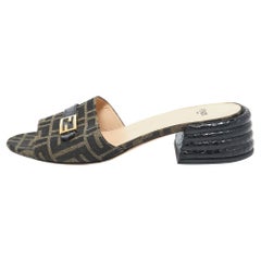 Fendi Brown Zucca Canvas Block Heel Slide Sandals Size 39.5