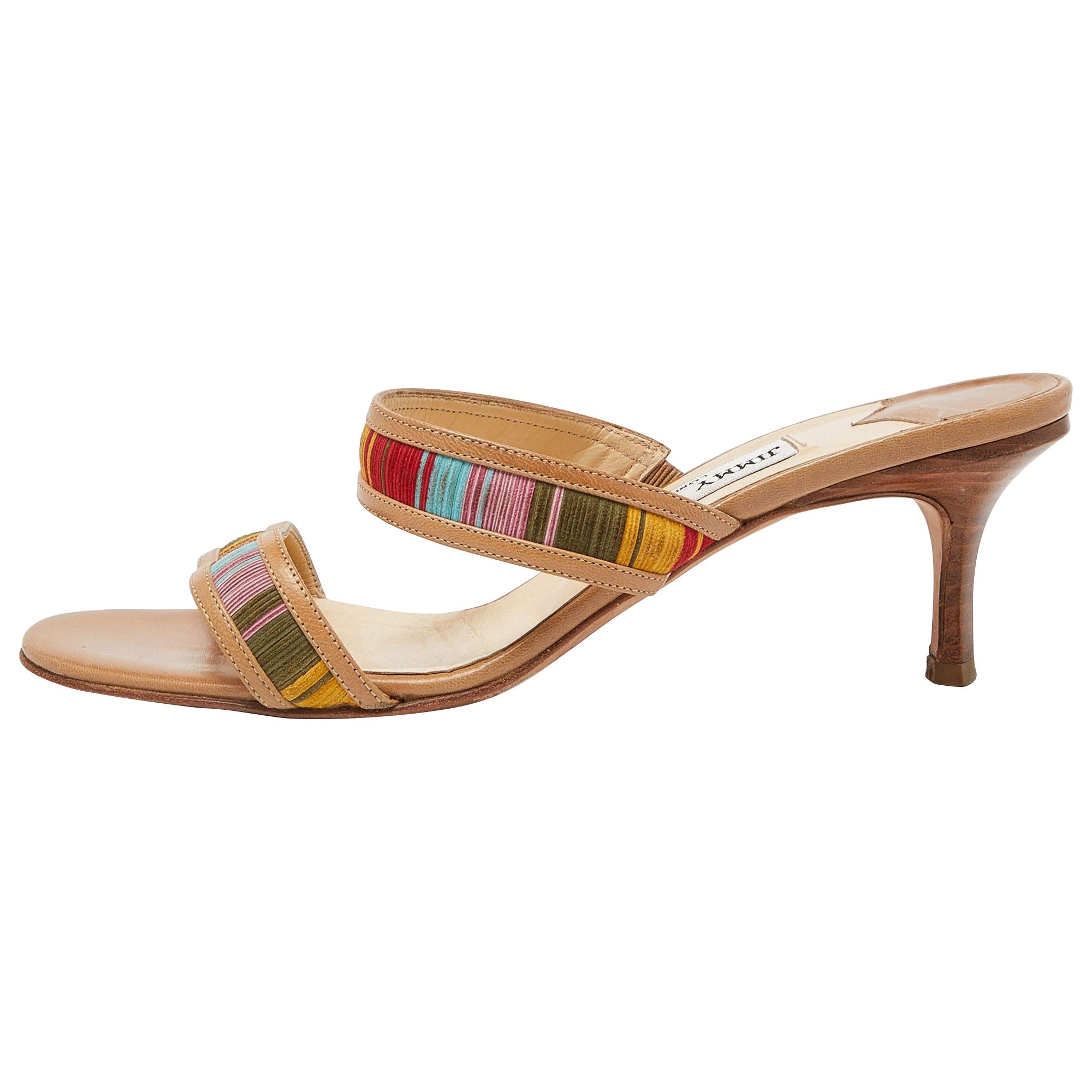 Jimmy Choo Mehrfarbige Slide-Sandalen aus Wildleder und Leder Größe 37