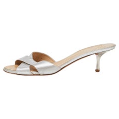 Giuseppe Zanotti Silver Leather Slide Sandals Size 39