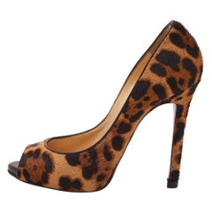 Christian Louboutin Brown/Beige Leopard Print Calf Hair Flo Pumps Size 35.5