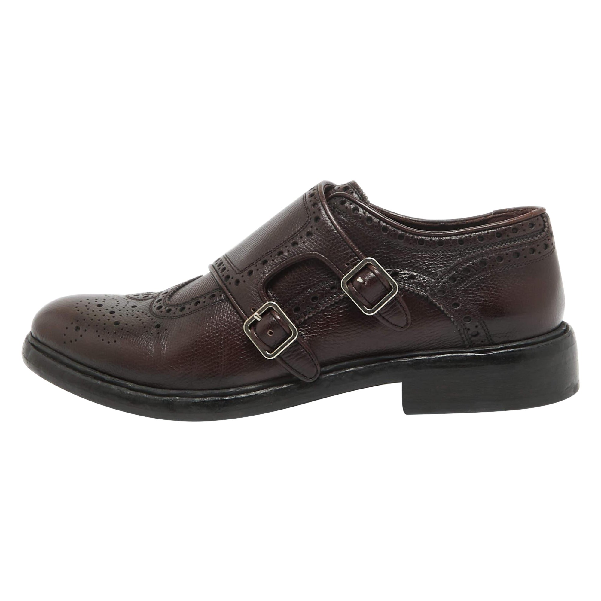 Burberry Burgundy Leather Delmar Monk Strap Brogues Size 40.5 For Sale